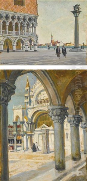 Two Views Of Venice Oil Painting by Arnold Borisovich Lakhovsky