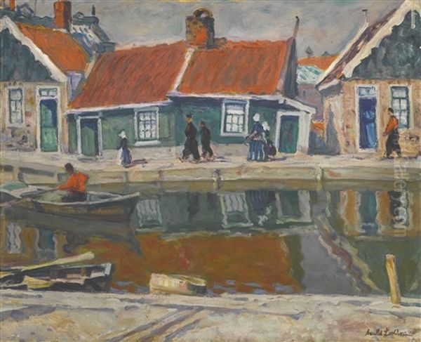 Dutch Canal Oil Painting by Arnold Borisovich Lakhovsky