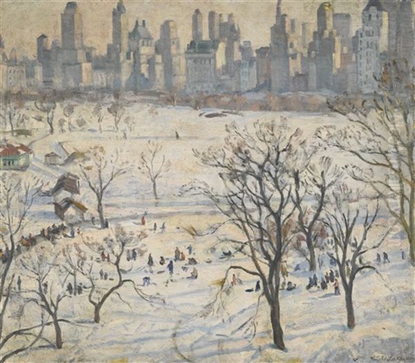 Winter In Central Park Oil Painting by Arnold Borisovich Lakhovsky