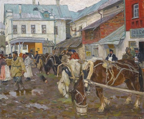 Provincial Market Oil Painting by Arnold Borisovich Lakhovsky