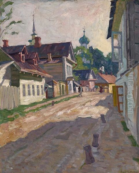 Street In Pskov Oil Painting by Arnold Borisovich Lakhovsky