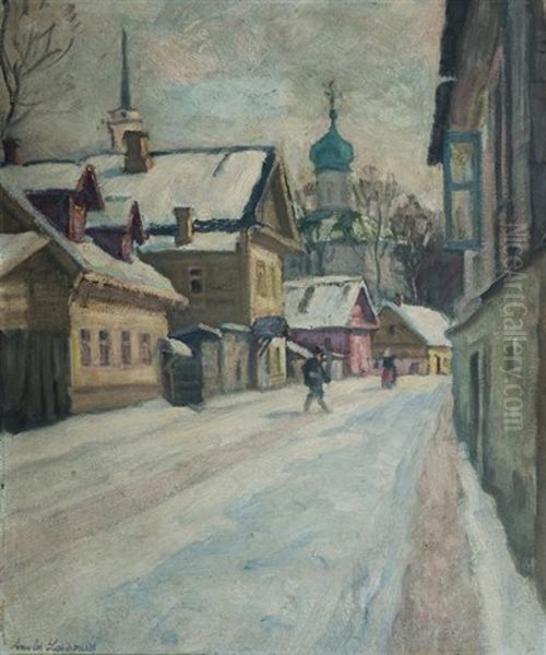 Une Rue A Pskov En Hiver Oil Painting by Arnold Borisovich Lakhovsky