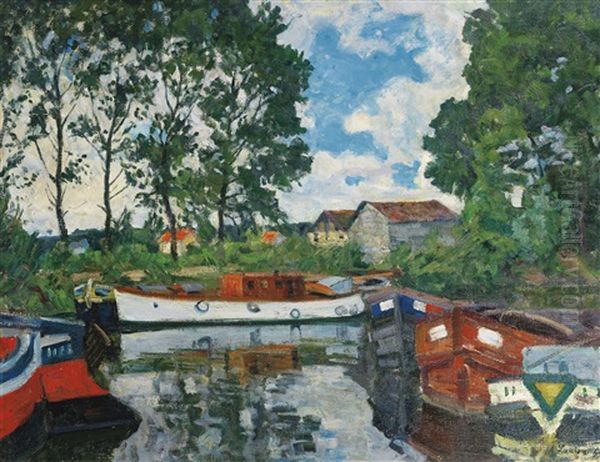 Houseboats At Moret-sur-loing Oil Painting by Arnold Borisovich Lakhovsky