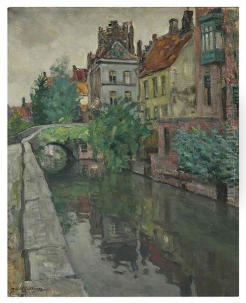 Houses On A Canal Oil Painting by Arnold Borisovich Lakhovsky