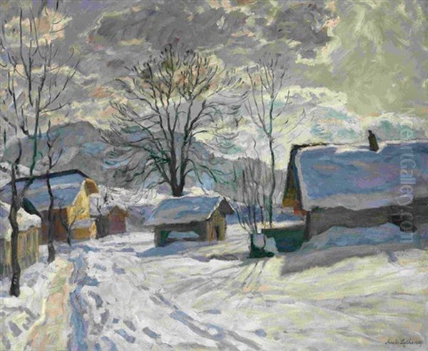 Village In Winter Oil Painting by Arnold Borisovich Lakhovsky