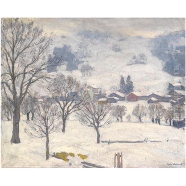 Snowy Village Oil Painting by Arnold Borisovich Lakhovsky