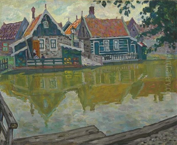 Riverside Cottages, Brittany Oil Painting by Arnold Borisovich Lakhovsky