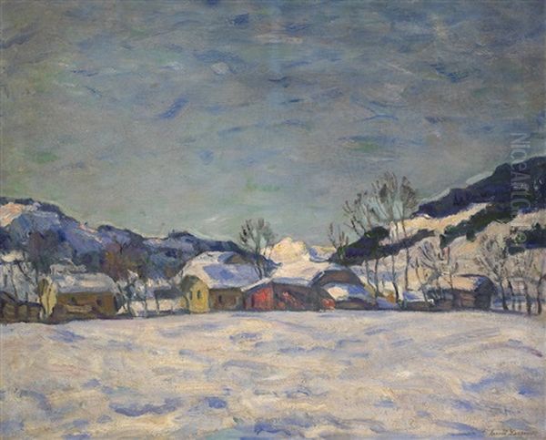 Winter Village Oil Painting by Arnold Borisovich Lakhovsky