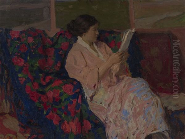 The Morning Paper Oil Painting by Arnold Borisovich Lakhovsky