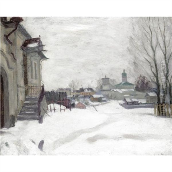 Russian Winter Oil Painting by Arnold Borisovich Lakhovsky