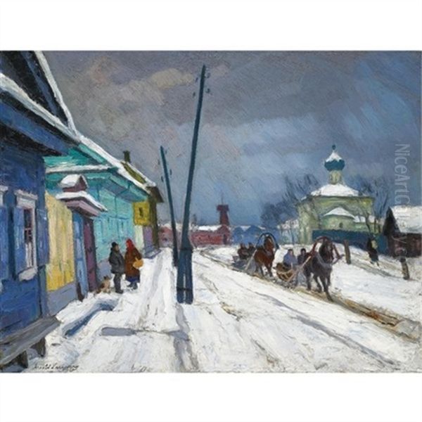 Winter In Pskov Oil Painting by Arnold Borisovich Lakhovsky