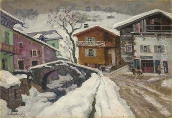 A Village Under The Snow Oil Painting by Arnold Borisovich Lakhovsky