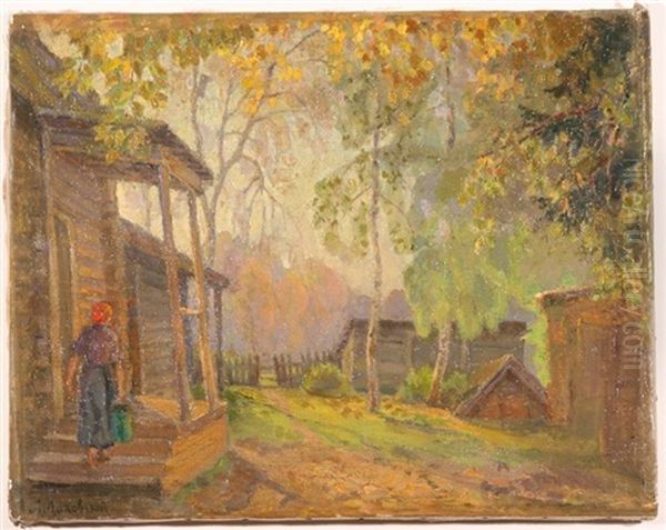 Woman Carrying Water From The Well Oil Painting by Arnold Borisovich Lakhovsky