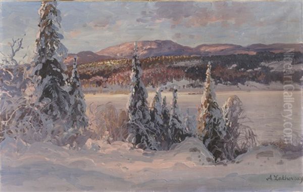 Winter Landscape Oil Painting by Arnold Borisovich Lakhovsky