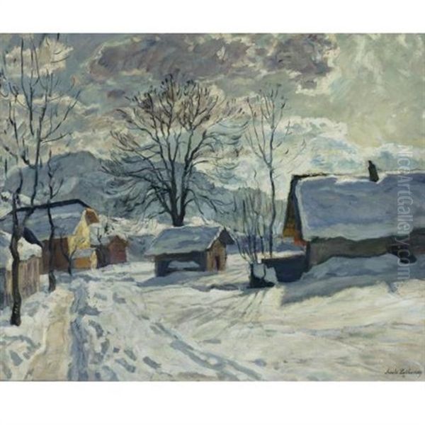 Village In Winter Oil Painting by Arnold Borisovich Lakhovsky