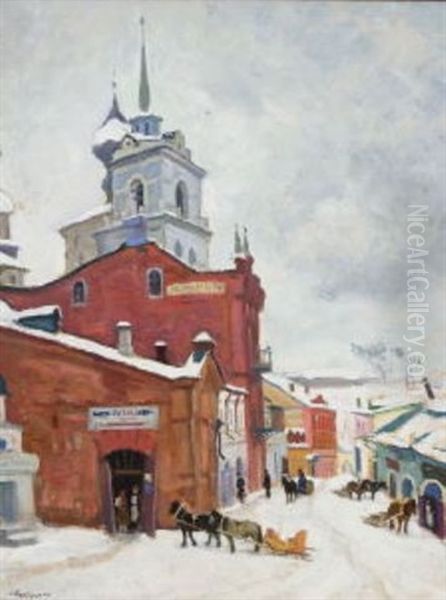 Winterliche Altstadtstrase Oil Painting by Arnold Borisovich Lakhovsky