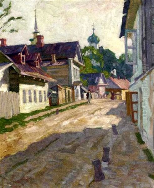 Street In The Town Of Pskov Oil Painting by Arnold Borisovich Lakhovsky