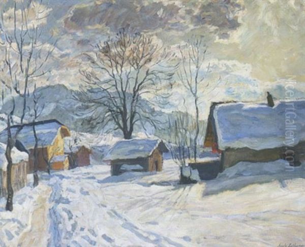 Wintertag Am Dorfrand Oil Painting by Arnold Borisovich Lakhovsky