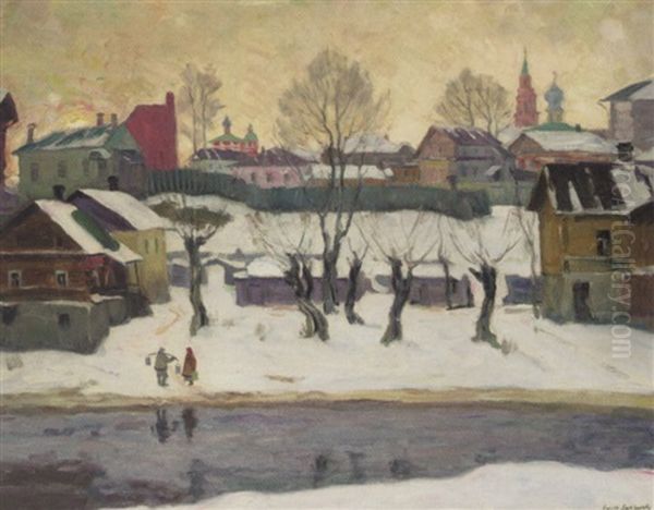 Russian Winter Oil Painting by Arnold Borisovich Lakhovsky