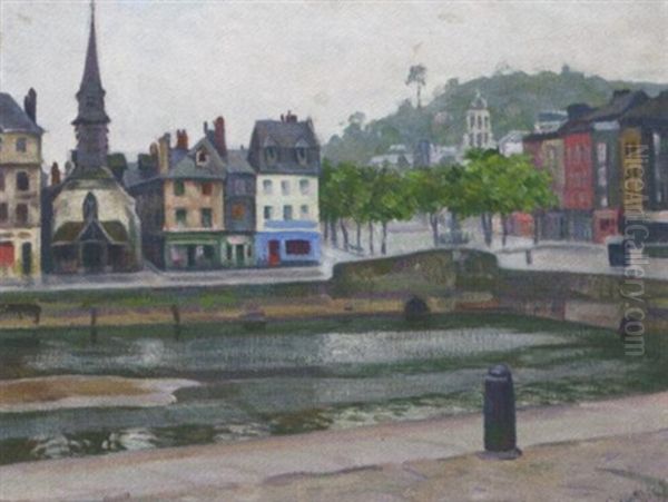 A Riverside Town Oil Painting by Arnold Borisovich Lakhovsky