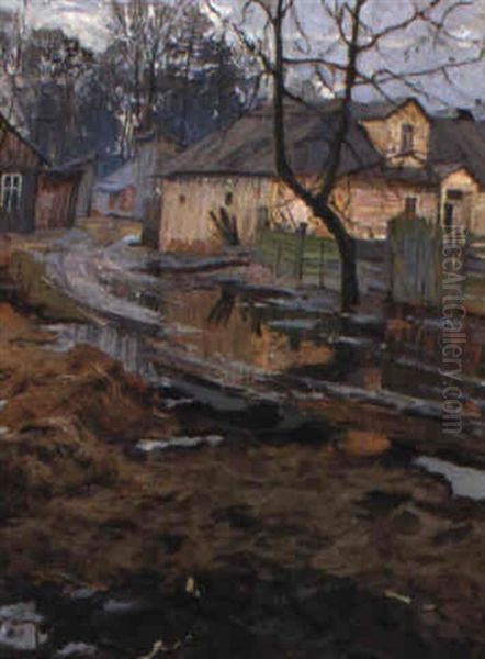 Village In Spring Oil Painting by Arnold Borisovich Lakhovsky