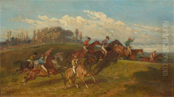 The Horserace Oil Painting by Francois Hippolyte Lalaisse