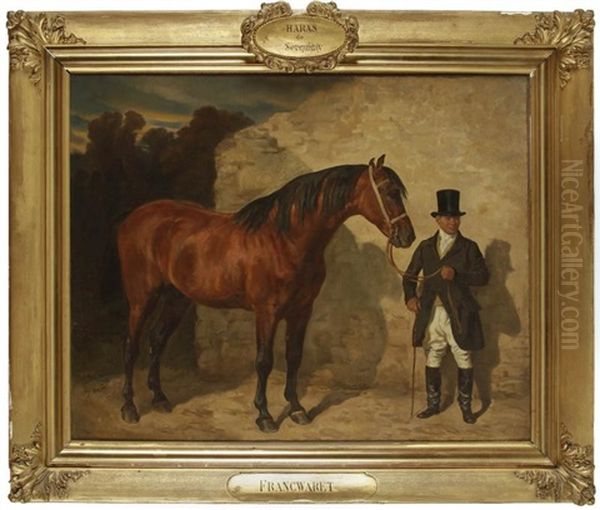 Cheval Francwaret Et Son Proprietaire, Haras De Serquigny Oil Painting by Francois Hippolyte Lalaisse