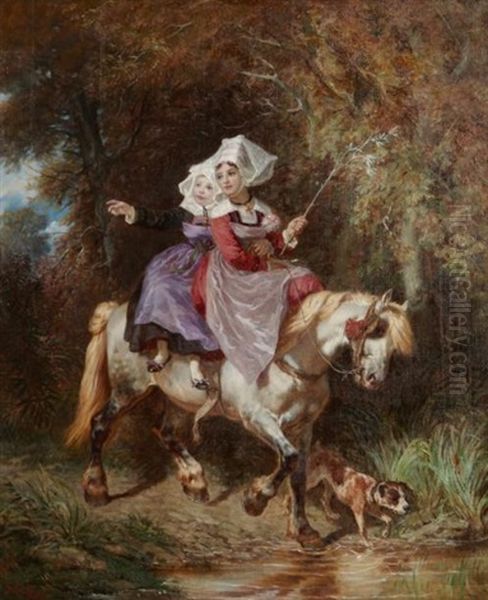 Deux Jeunes Filles Sur Un Poney Oil Painting by Francois Hippolyte Lalaisse