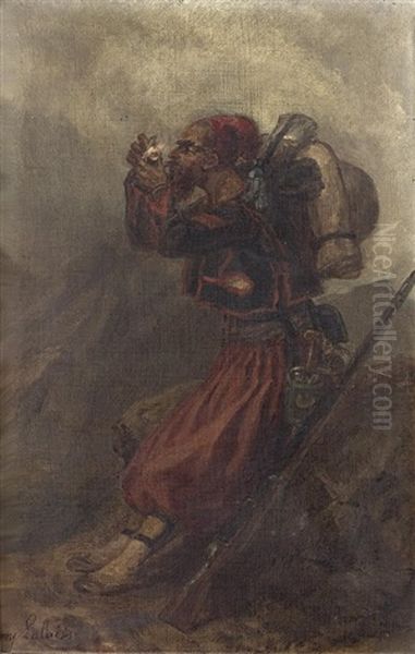 Zouave Au Repos Allumant Sa Pipe Oil Painting by Francois Hippolyte Lalaisse