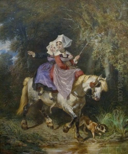 La Promenade A Cheval Oil Painting by Francois Hippolyte Lalaisse