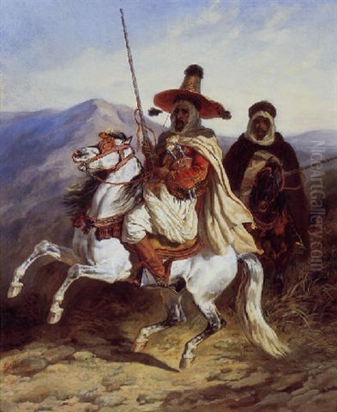 Cavaliers On A Mountain Pass Oil Painting by Francois Hippolyte Lalaisse