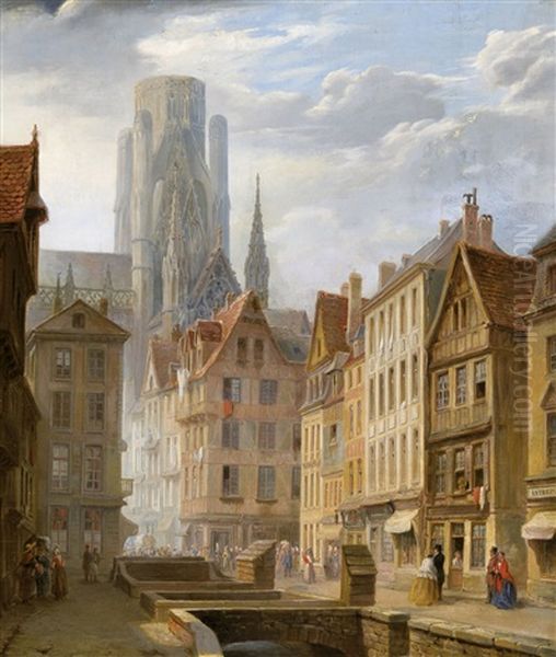 Cityscape Of Rouen Oil Painting by Henry Lallemand