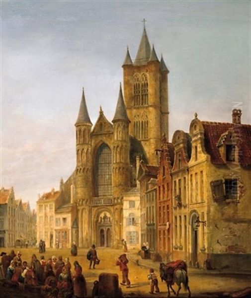 Gent. Blick Auf St. Bavo Im Herzen Der Altstadt Oil Painting by Henry Lallemand