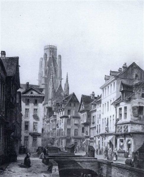 A View Of Mons, Belgium Oil Painting by Henry Lallemand