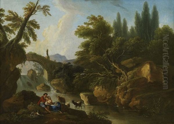 Scene Galante Au Bord Du Torrent Oil Painting by Jean Baptiste Lallemand