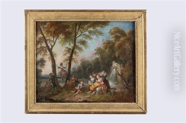 Groupe De Personnages Dans Un Parc Oil Painting by Jean Baptiste Lallemand