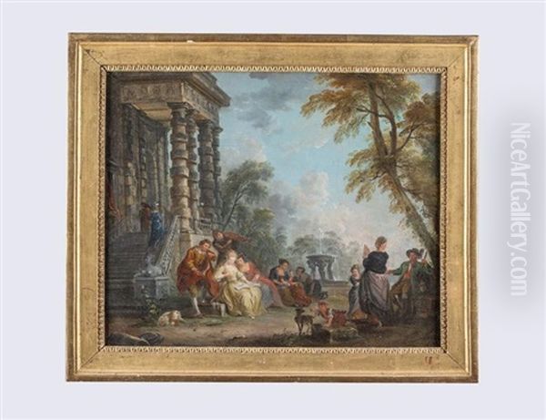 Groupe De Personnages Pres D'un Palais Oil Painting by Jean Baptiste Lallemand