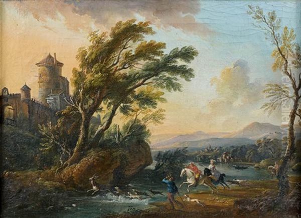 Le Bat-l'eau Du Cerf Oil Painting by Jean Baptiste Lallemand