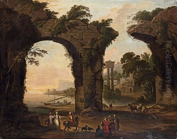 Ruines Antiques Animees De Personnages Oil Painting by Jean Baptiste Lallemand