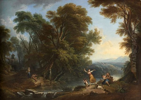 Paysage Et Scene Galante Oil Painting by Jean Baptiste Lallemand