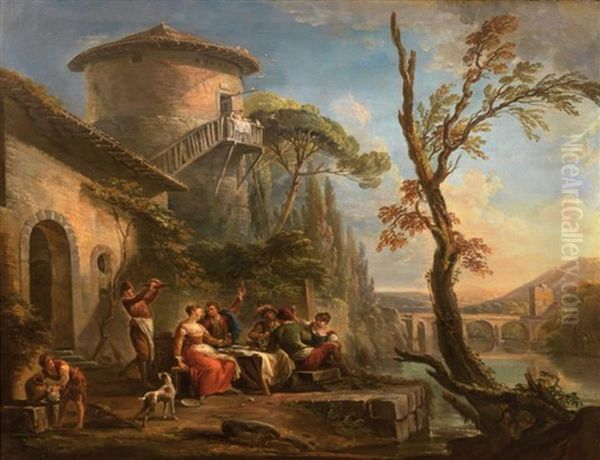 La Collation Devant Le Moulin Oil Painting by Jean Baptiste Lallemand