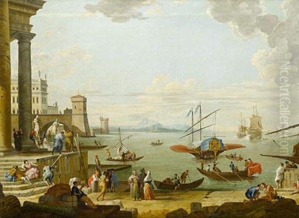 A Mediterranean Port With Elegant Figures On The Quayside Oil Painting by Jean Baptiste Lallemand