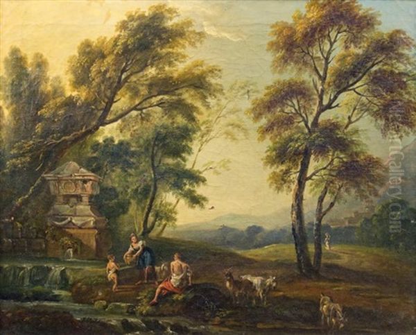 Scene Pastorale Au Pied D'un Tombeau Antique Oil Painting by Jean Baptiste Lallemand