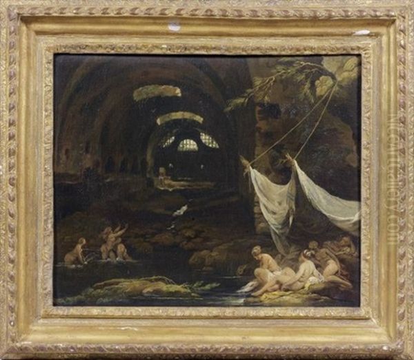 Baigneuse Dans Les Ruines De Thermes Romains Oil Painting by Jean Baptiste Lallemand