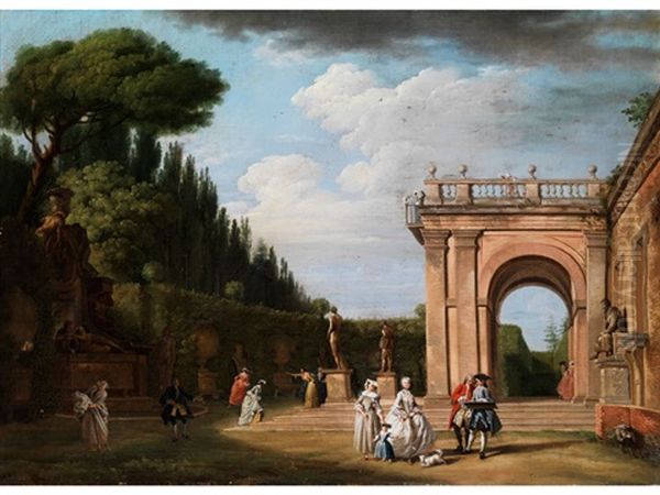 Garten Der Villa Ludovisi In Rom (after Claude Joseph Vernet) Oil Painting by Jean Baptiste Lallemand