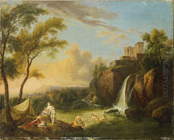 Paysage Aux Baigneuses Oil Painting by Jean Baptiste Lallemand