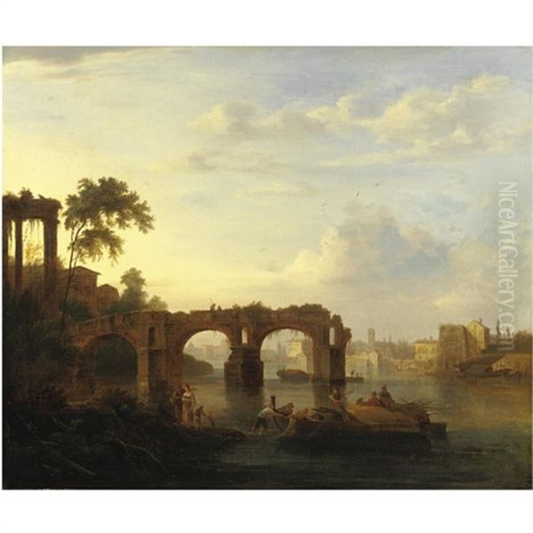 Roma, Veduta Di Ponte Emilio - Ponte Rotto Oil Painting by Jean Baptiste Lallemand