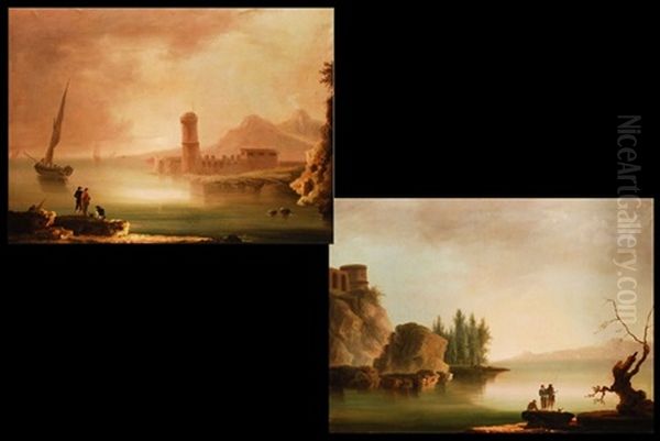 Seelandschaft Mit Darstellung Von Gestaden (+ Another; Pair) Oil Painting by Jean Baptiste Lallemand