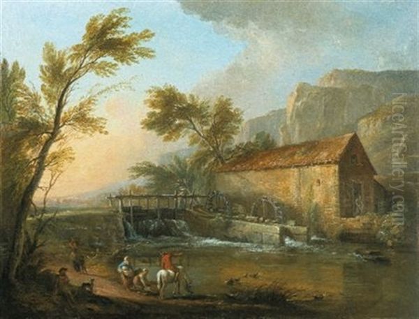 Paysage Au Moulin A Eau Oil Painting by Jean Baptiste Lallemand