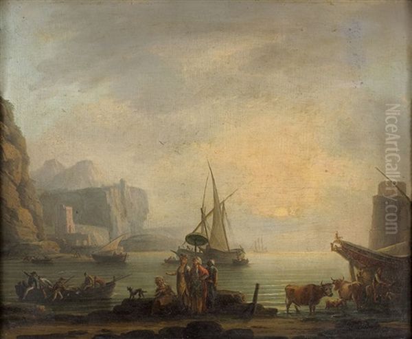 Orientaux Dans Un Port Oil Painting by Jean Baptiste Lallemand